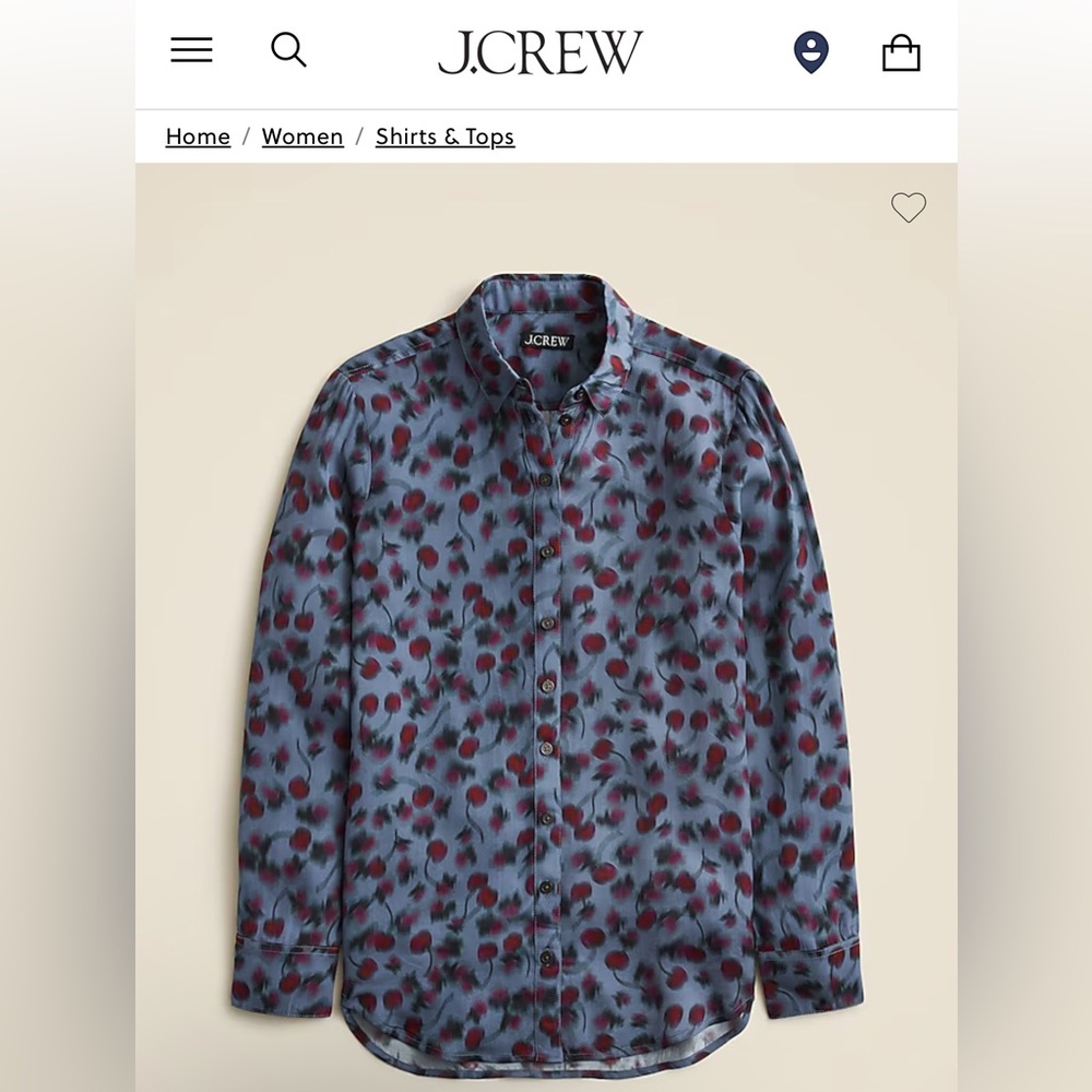 J. Crew Blue Button-Up Blouse with Red Floral Print